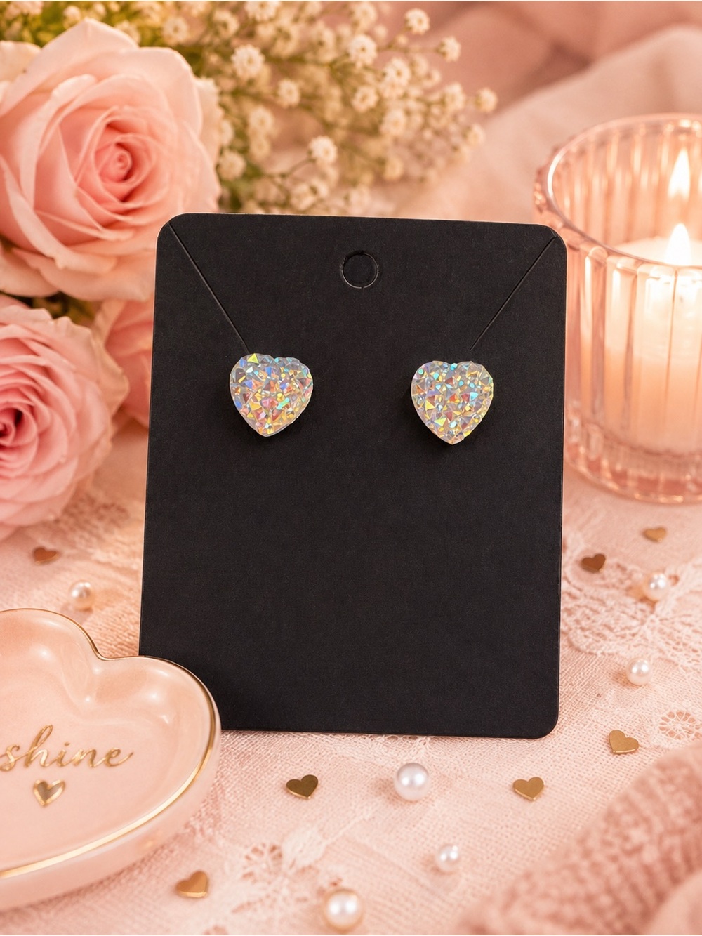 💕 Iridescent Heart-Shaped Stud Earrings